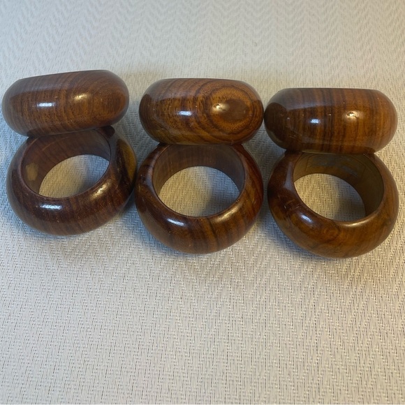 Vintage MCM Made in the USA Sigma 2” Wooden Napkin Rings. Beautiful Set of 6 - Picture 2 of 5